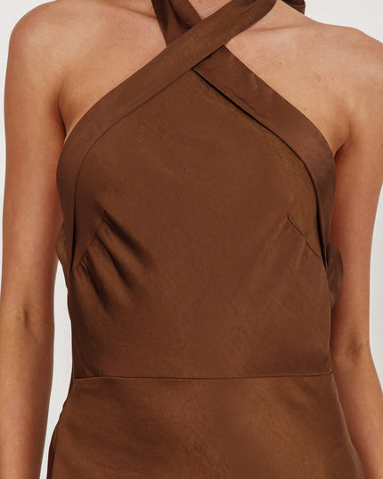 Chocolate Azure Crossover Halterneck Maxi Dress