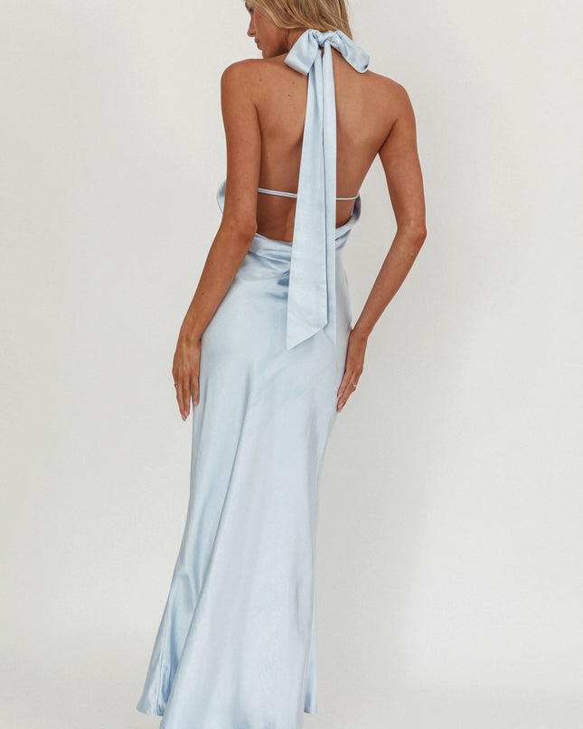 Ice Blue Azure Crossover Halterneck Maxi Dress