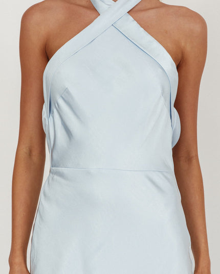 Ice Blue Azure Crossover Halterneck Maxi Dress