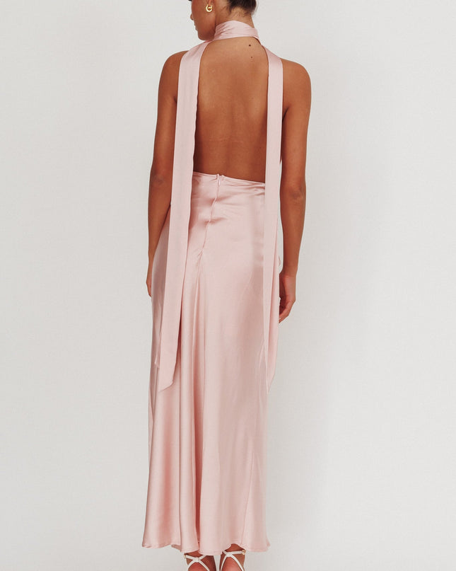 Blush Azure Halterneck Rosette Maxi Dress