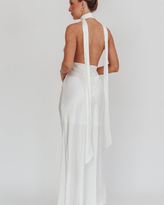 Oyster Azure Halterneck Rosette Maxi Dress