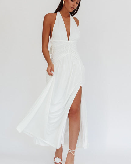 White Azure Gathered Waist Maxi Dress
