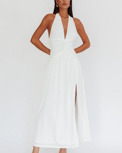 White Azure Gathered Waist Maxi Dress