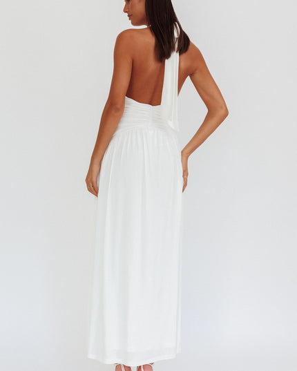 White Azure Gathered Waist Maxi Dress