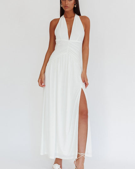 White Azure Gathered Waist Maxi Dress