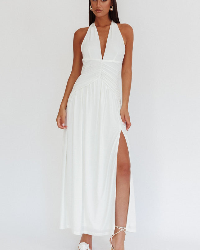 White Azure Gathered Waist Maxi Dress