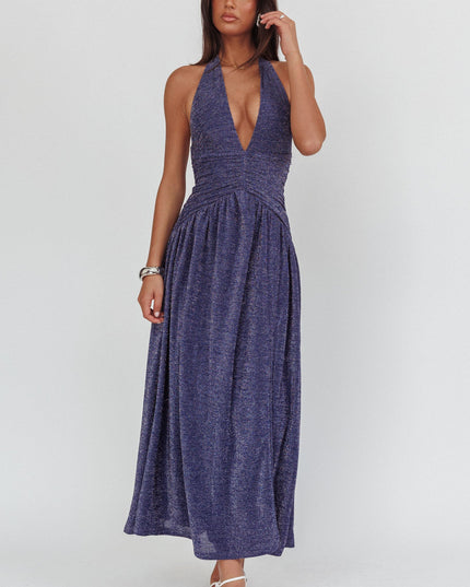 Navy Azure Gathered Waist Maxi Dress Shimmer
