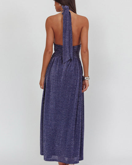 Navy Azure Gathered Waist Maxi Dress Shimmer