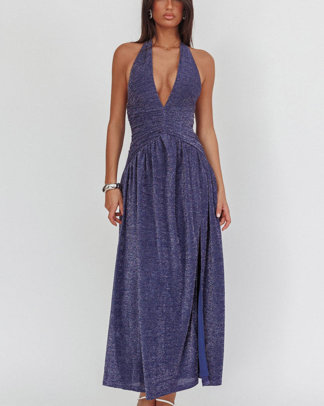 Navy Azure Gathered Waist Maxi Dress Shimmer