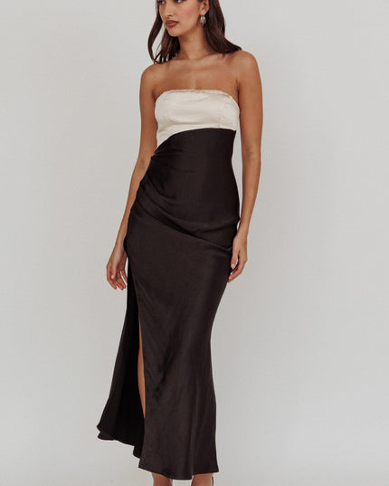 Black Strapless Split Maxi Dress
