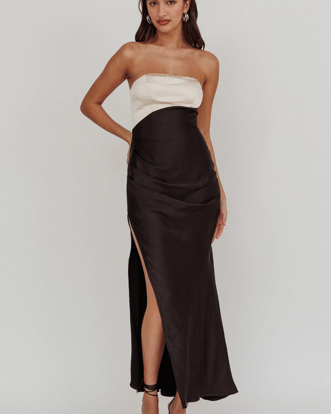 Black Strapless Split Maxi Dress