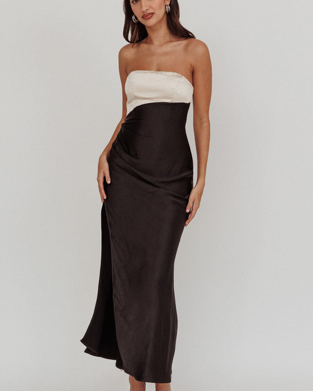 Black Strapless Split Maxi Dress