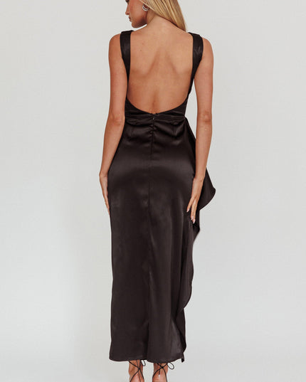 Black Boat Neck Split Maxi Dress