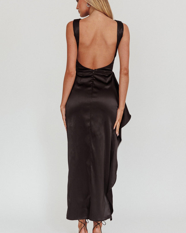 Black Boat Neck Split Maxi Dress