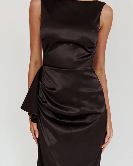 Black Boat Neck Split Maxi Dress