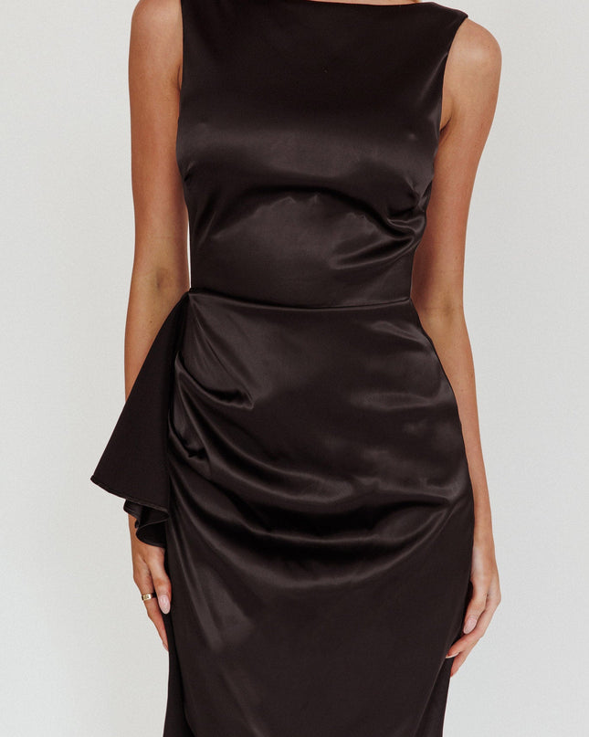 Black Boat Neck Split Maxi Dress