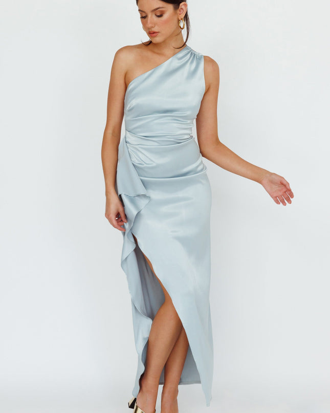 Pistachio One-Shoulder Split Midi Dress
