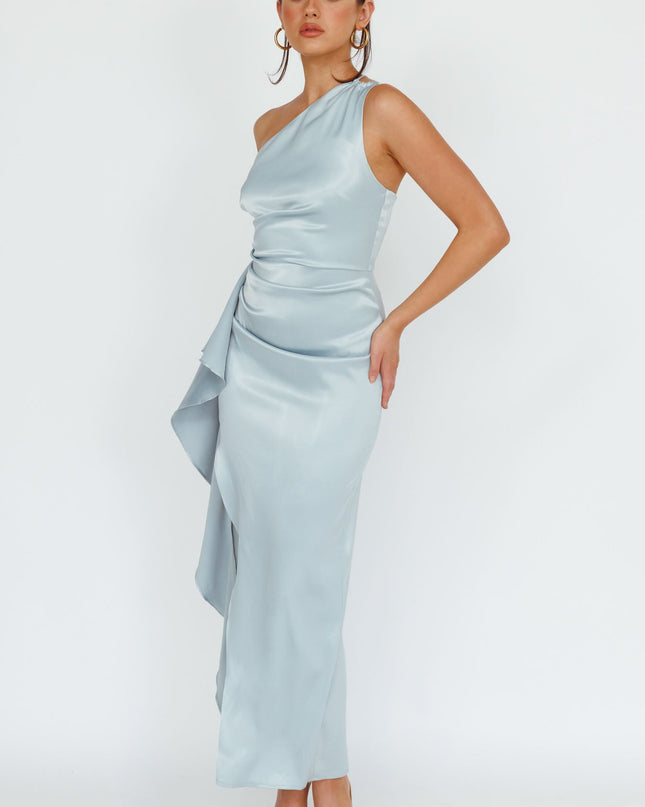 Pistachio One-Shoulder Split Midi Dress