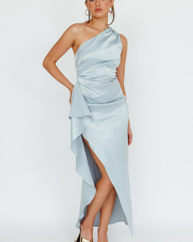 Pistachio One-Shoulder Split Midi Dress