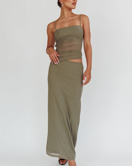 Olive Ruched Bodice Maxi Dress