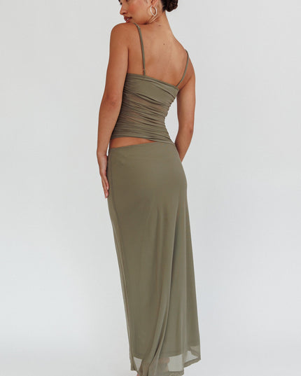 Olive Ruched Bodice Maxi Dress