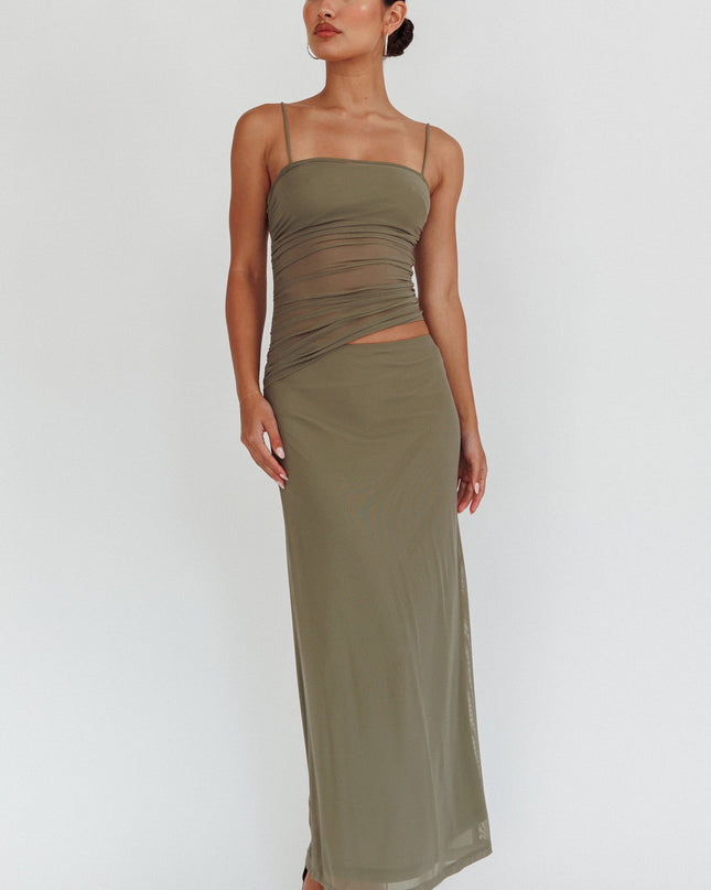Olive Ruched Bodice Maxi Dress