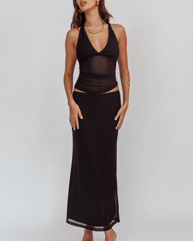 Black Mesh Maxi Skirt