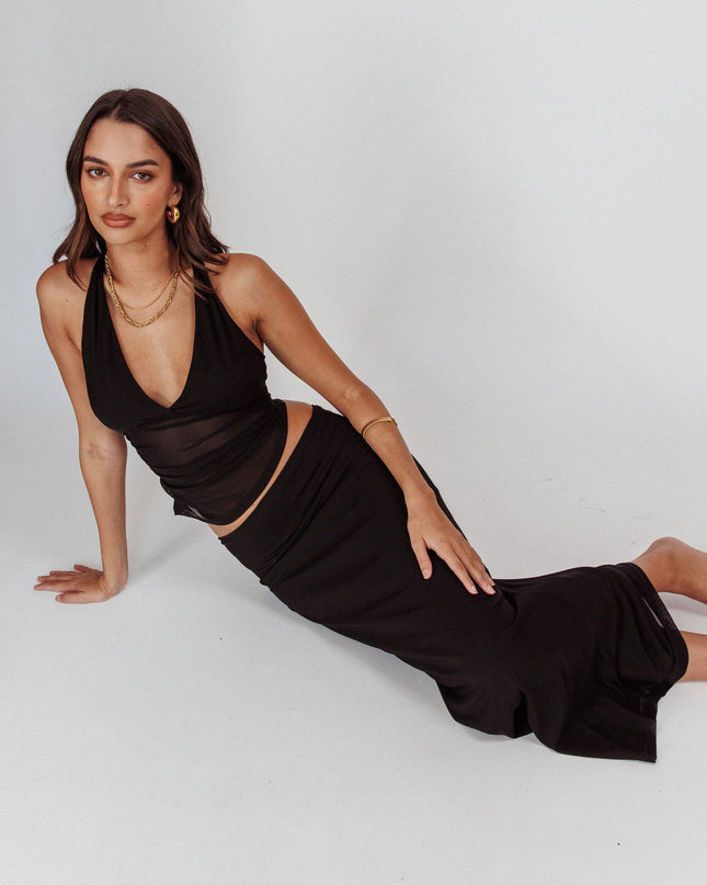 Black Mesh Maxi Skirt