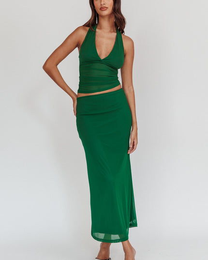 Forest Green Mesh Maxi Skirt