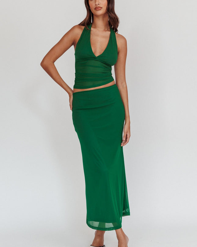 Forest Green Mesh Maxi Skirt