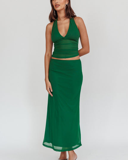 Forest Green Mesh Maxi Skirt