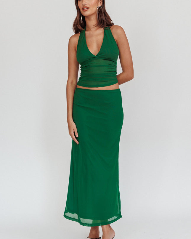 Forest Green Mesh Maxi Skirt