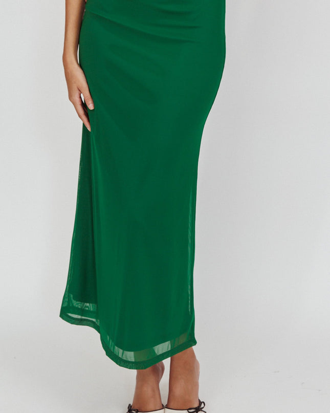 Forest Green Mesh Maxi Skirt