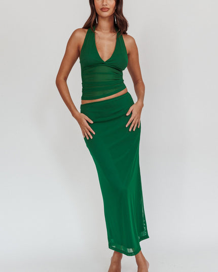 Forest Green Mesh Maxi Skirt