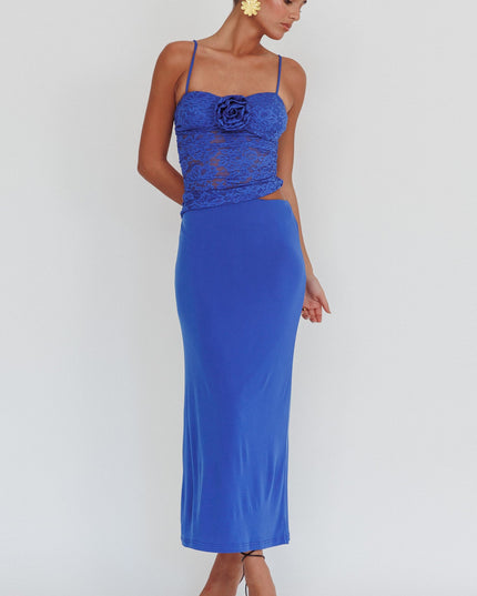 Blue Lace Rosette Maxi Dress Top