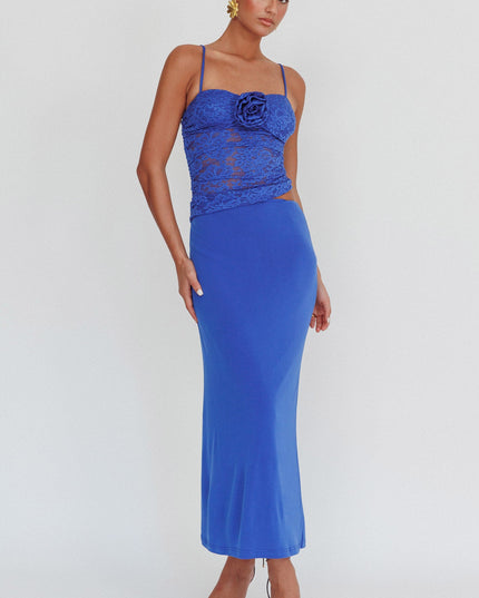 Blue Lace Rosette Maxi Dress Top