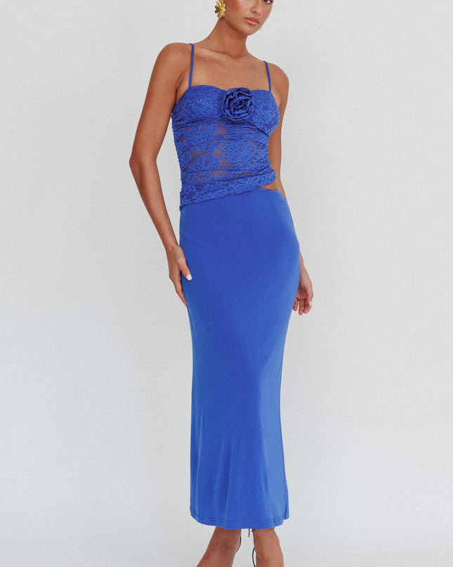 Blue Lace Rosette Maxi Dress Top