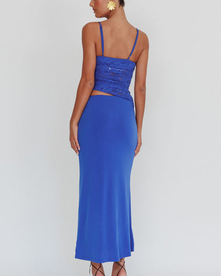 Blue Lace Rosette Maxi Dress Top