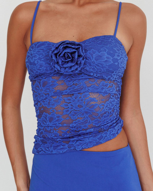 Blue Lace Rosette Maxi Dress Top
