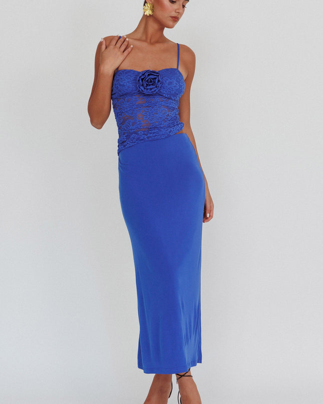 Blue Lace Rosette Maxi Dress Top