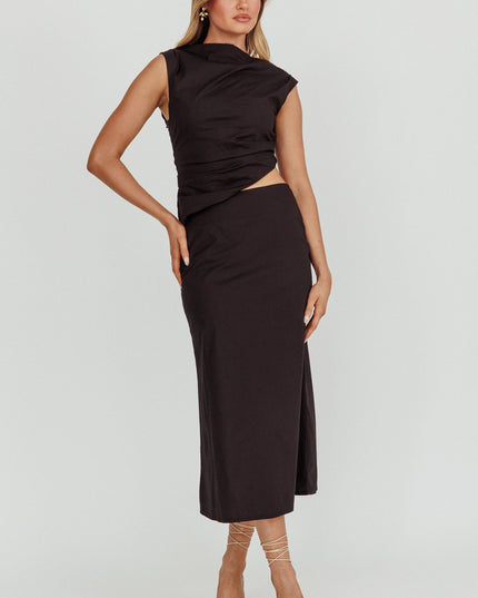 Black Boat Neck Cut Out Midi Dress