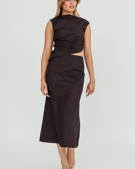Black Boat Neck Cut Out Midi Dress
