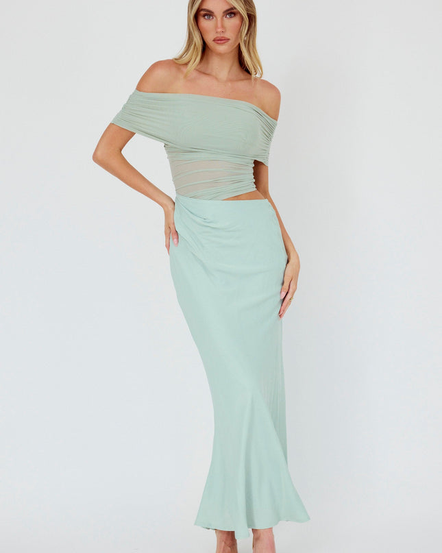 Sage Off-Shoulder Midi Dress