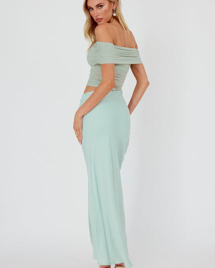 Sage Off-Shoulder Midi Dress