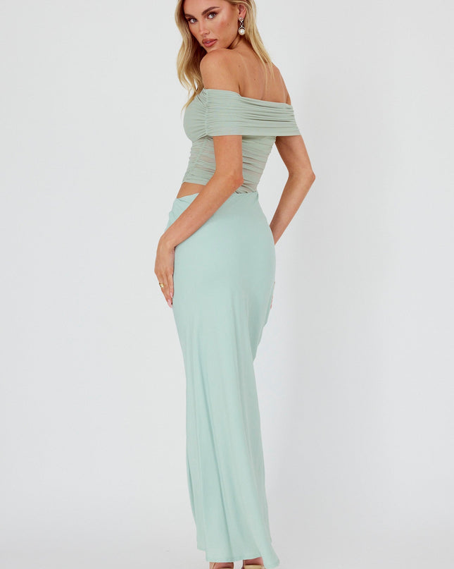 Sage Off-Shoulder Midi Dress