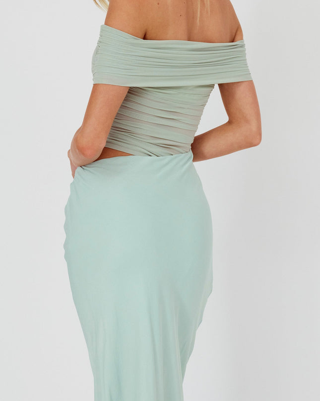 Sage Off-Shoulder Midi Dress