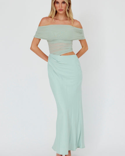 Sage Off-Shoulder Midi Dress