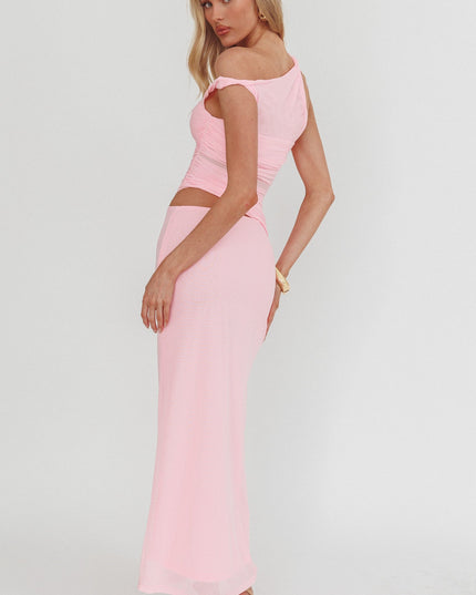 Pink Ruched Bodice Twist Strap Maxi Dress