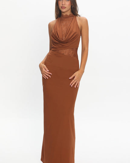 Chocolate Lace Bodice Cowl Maxi Dress