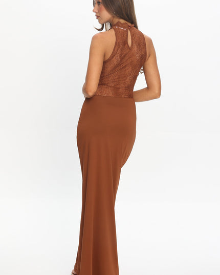 Chocolate Lace Bodice Cowl Maxi Dress
